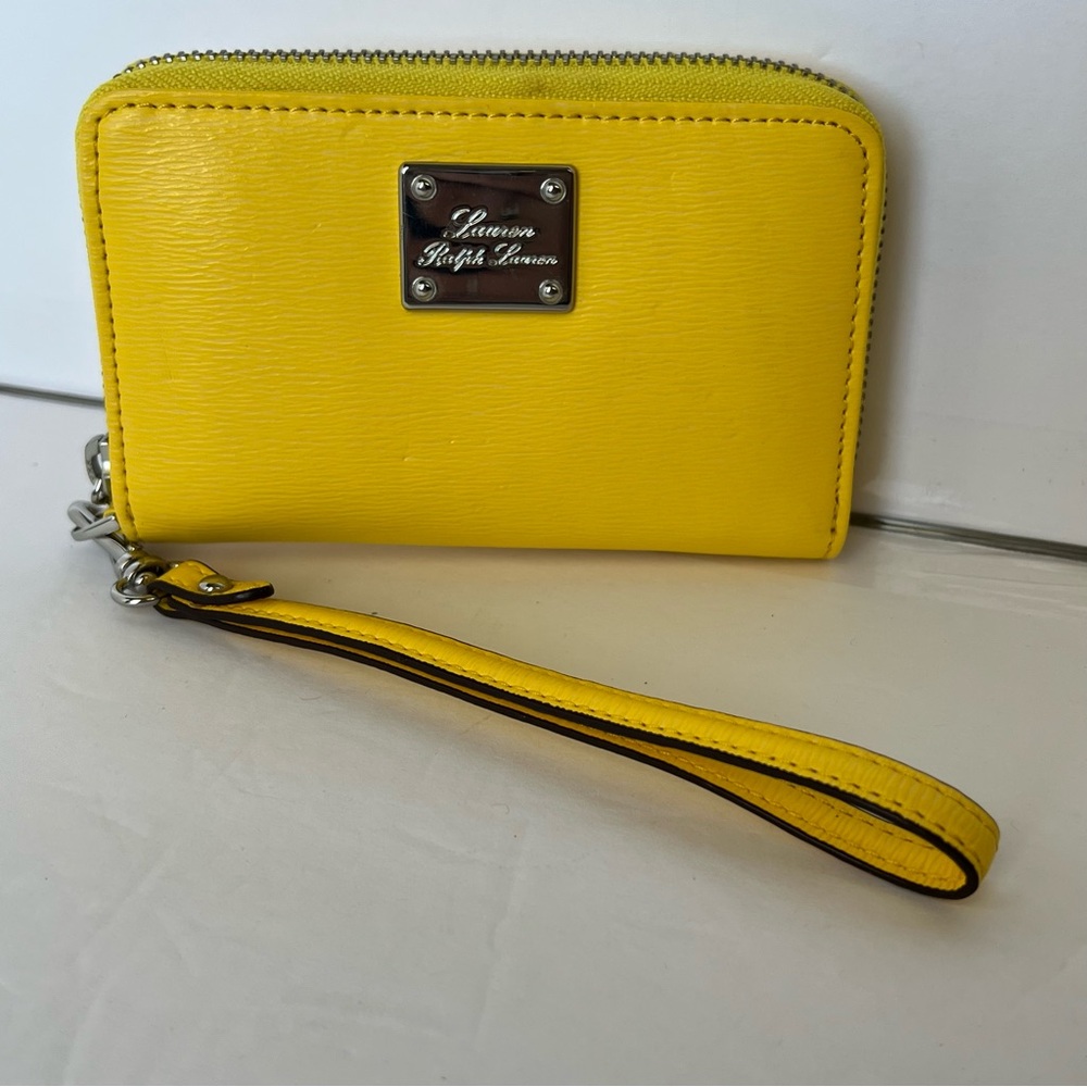 Lauren Ralph Lauren Yellow Wristlet Wallet Silver Logo Plate